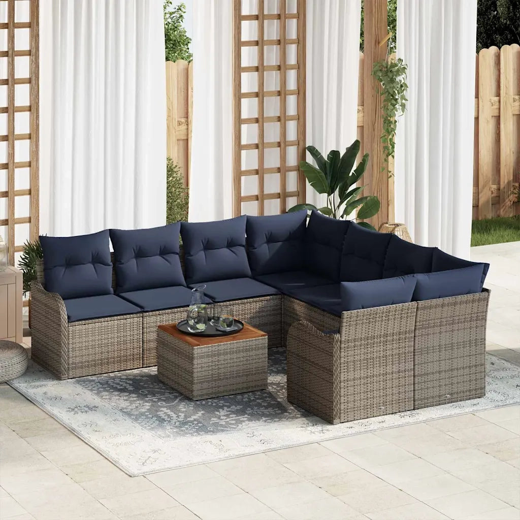 Set Divano da Giardino 9 pz Grigio polyrattan 3347437
