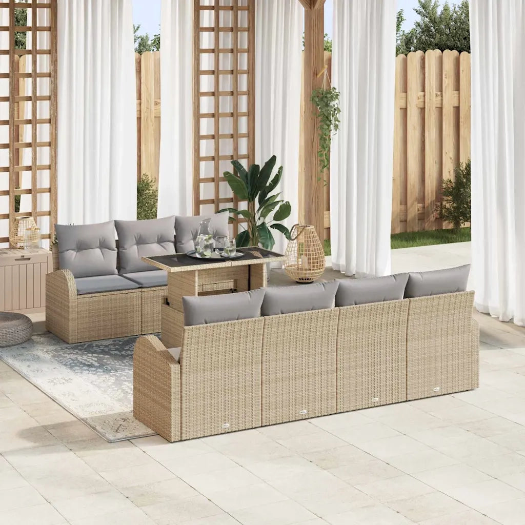 Set Divano da Giardino con cuscino 8 pcs Beige Poly Rattan 3348586