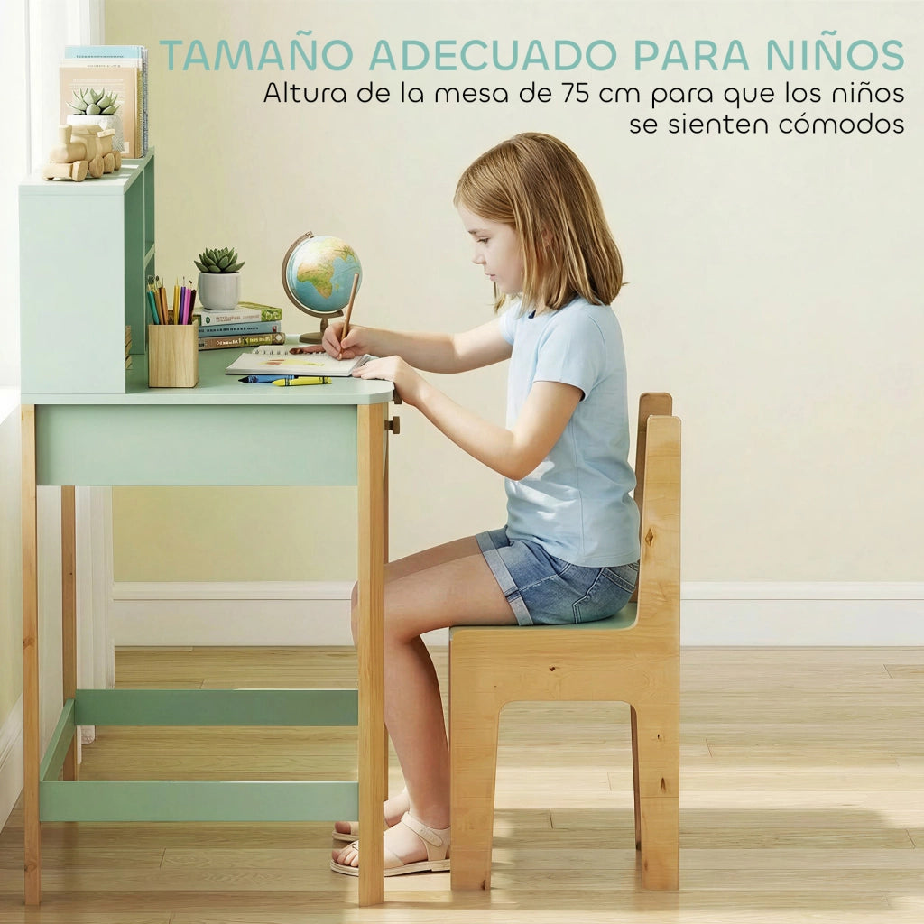 Scrivania per bambini con cassetti e scaffali ¨C zephmum ¨C Verde 90x52x105 cm