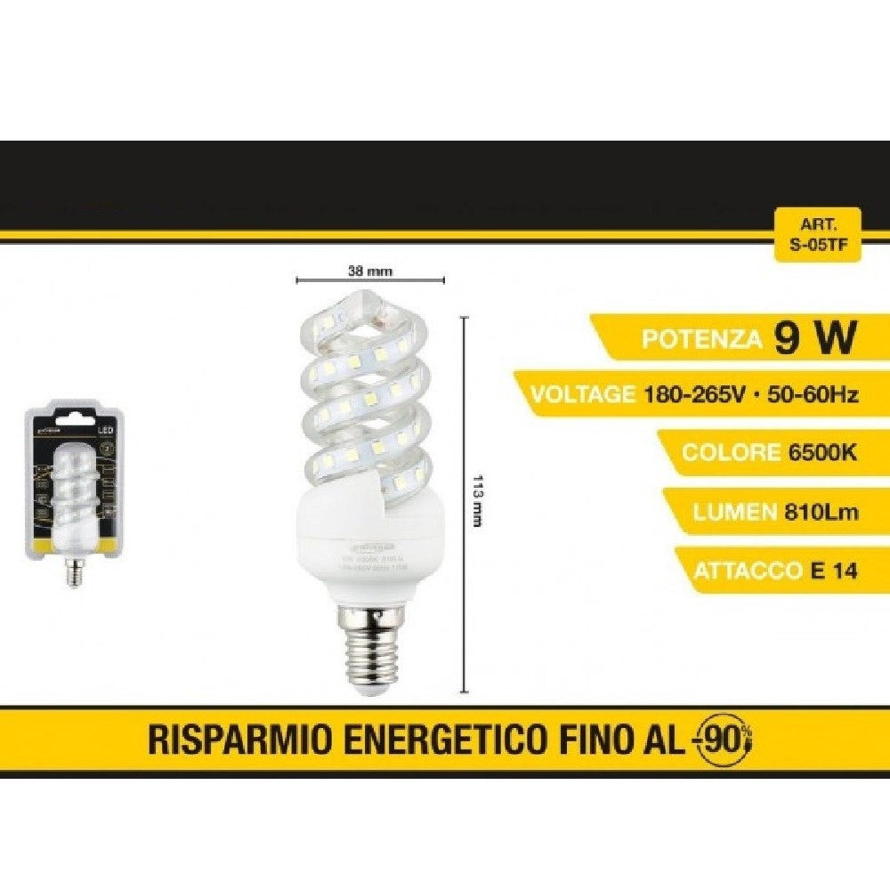 Trade Shop - Lampadina Led A Spirale E14 9 W Luce Bianca Fredda Calda Naturale 56d S-05t -