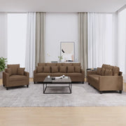 Set di Divani 3 pz con Cuscini Marrone in Tessuto