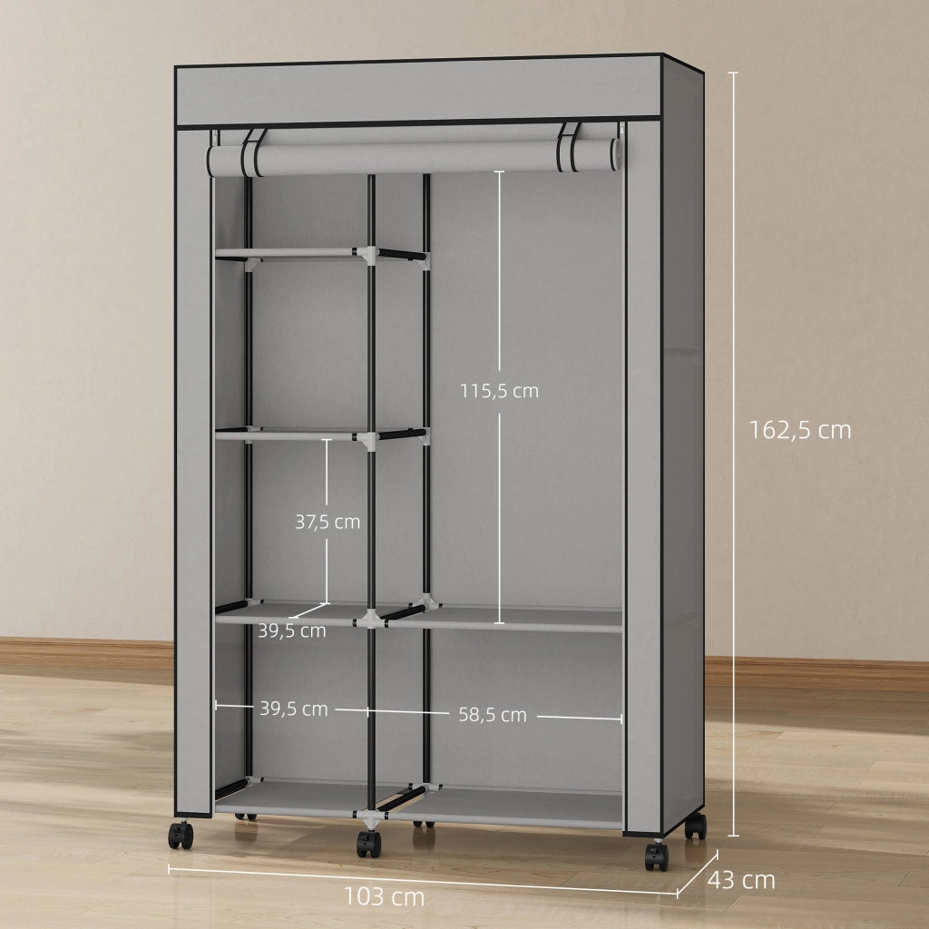 Armadio in Tessuto con 6 Ripiani e Appendiabiti ¨C Minimal ¨C Grigio Chiaro