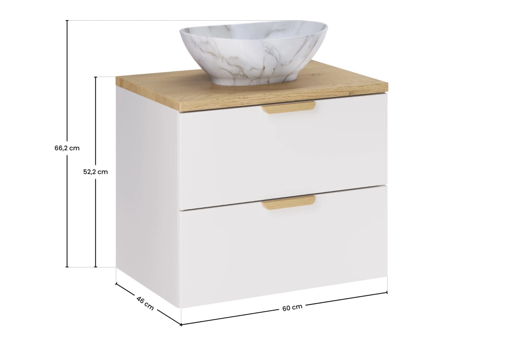 Set mobili bagno 60 cm con piano e lavabo da appoggio Pati Aster White 60 cm