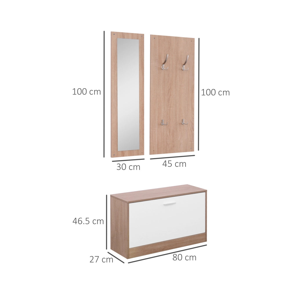 Mobile per Ingresso con Scarpiera, Appendiabiti e Specchio ¨C Minimal ¨C Legno, 80x27x46.5 cm