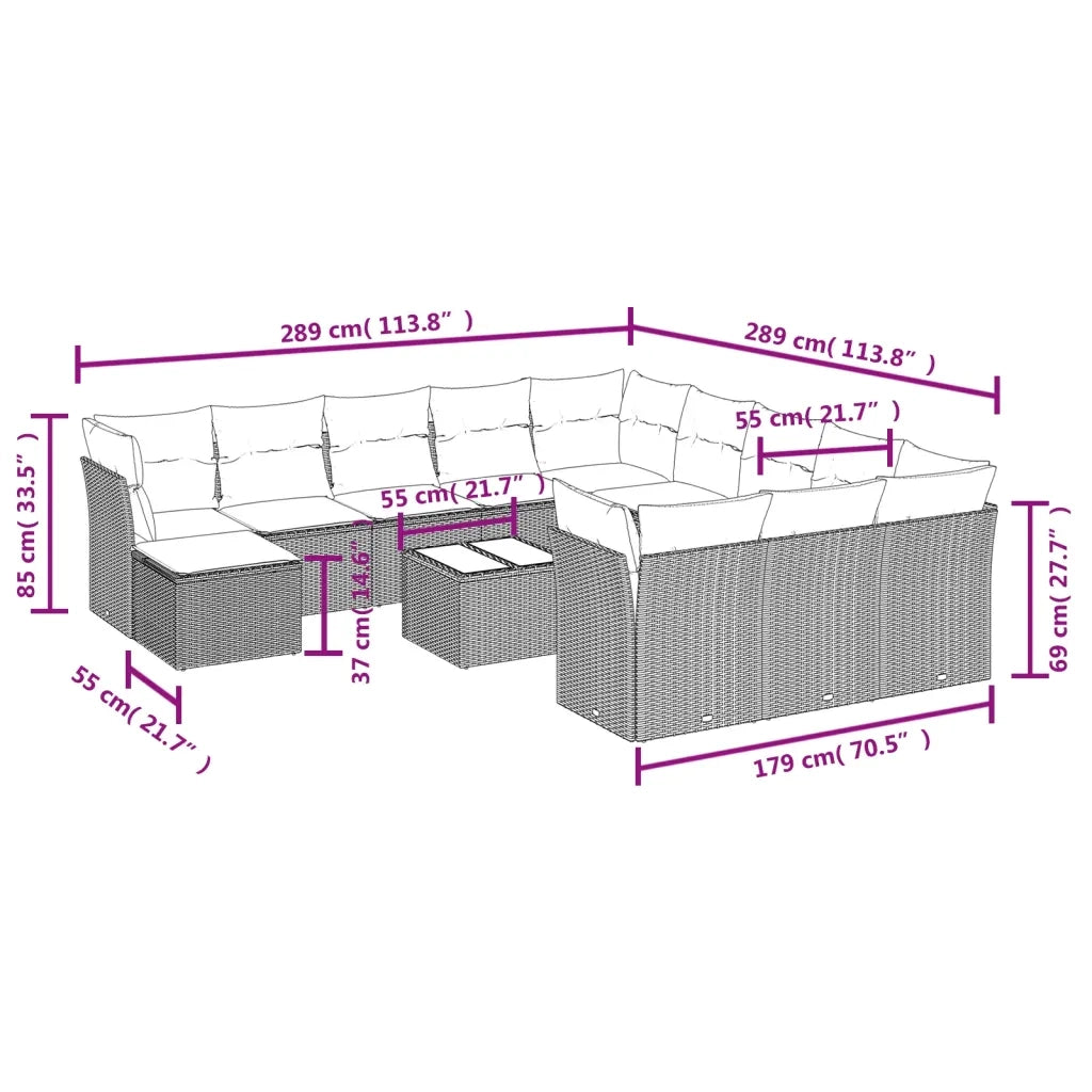 Set Divano da Giardino 13 pz con Cuscini Beige in Polyrattan 3218639