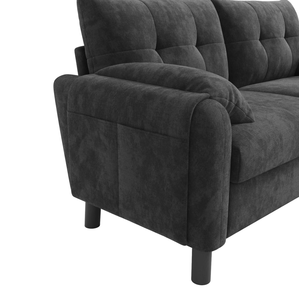 Divano a 2 posti in chenille grigio 158 x 80 x 88;5 cm con tasche laterali e cuscini