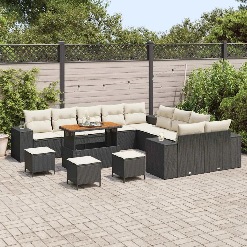 Set Divano da Giardino 14 pcs Nero e Crema polyrattan 3364020
