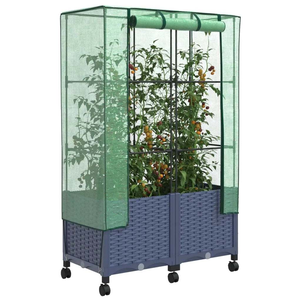 Vaso da Giardino con Copertura per Serra e Ruote 2 pz PP 3422981