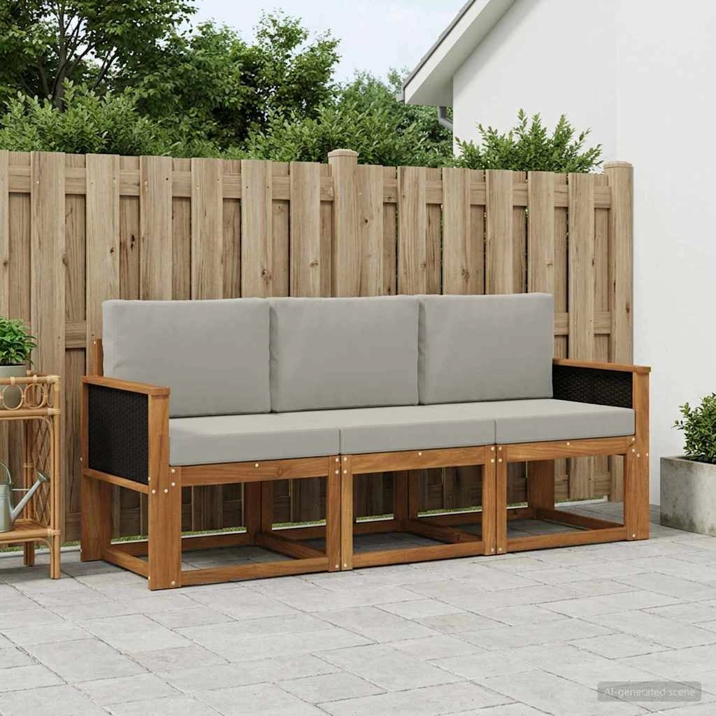 Set di divani da esterno 3 pz Naturale e Grigio Chiaro 3384942