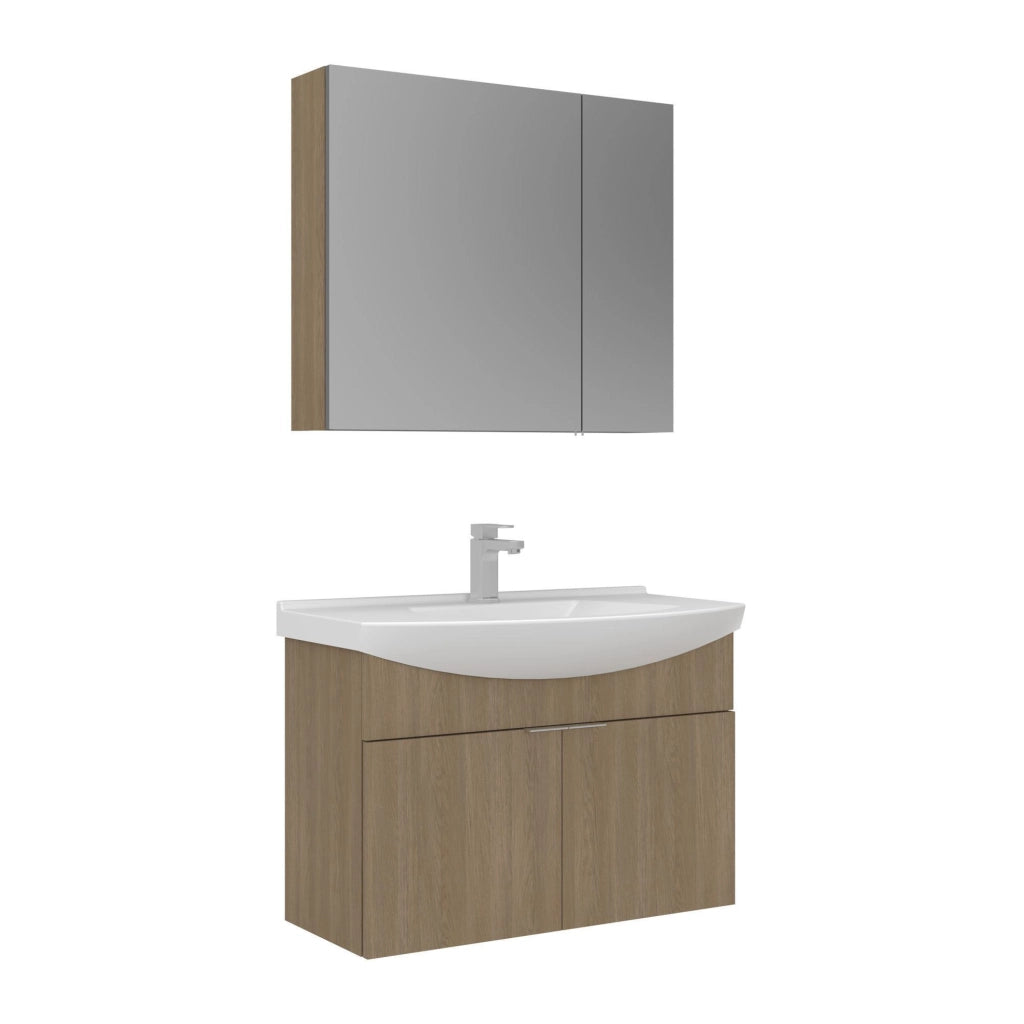 Set mobile lavabo con specchio (2 pezzi) "Purus 80" - 80 x 50 x 58 cm - Rovere