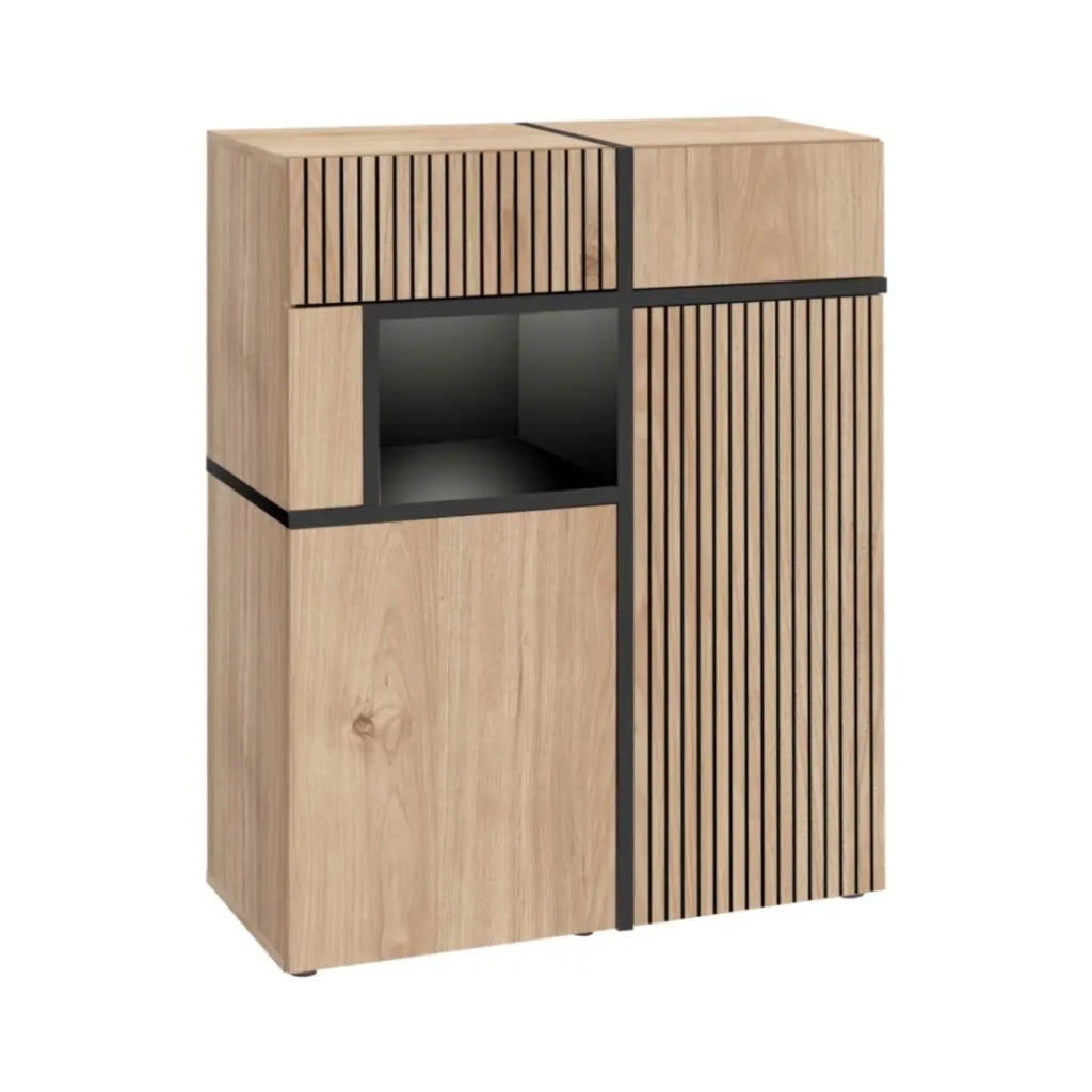 Buffet CRISS – 2 porte, 2 cassetti, LED – Rovere chiaro e nero