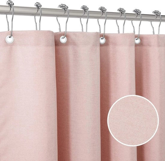 Douchegordino con anelli metallici, tessuto, tenda da bagno, antimuffa, set di tenda da bagno impermeabile, douchegordino pesante, per bagno, 182 x 182 cm (rosa)