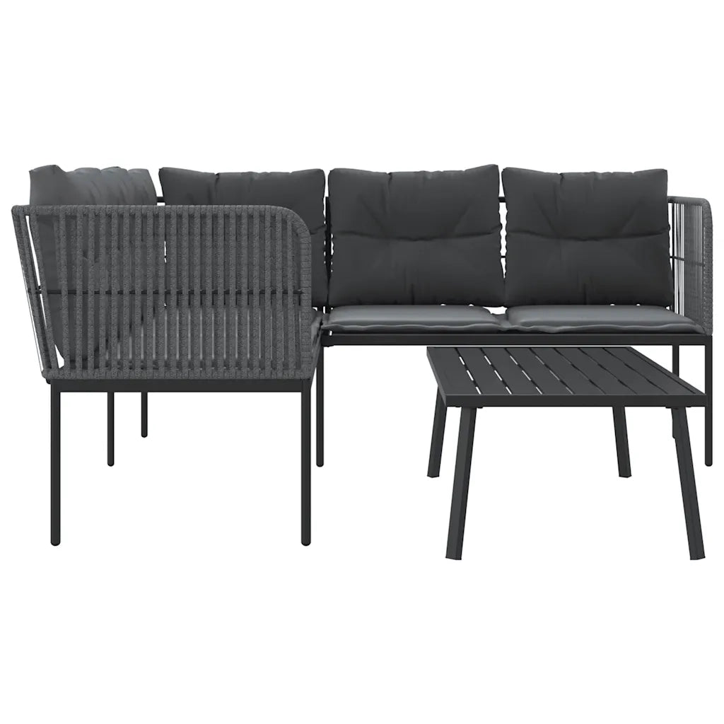 Set Divano da Giardino con Cuscini Nero Acciaio e Textilene
