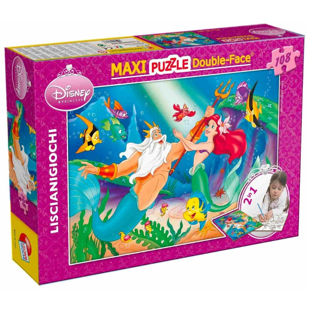 Trade Shop - Puzzle Maxi Sirenetta Disney 2 In 1 Double Face 108 Pezzi Gioco Per Bambine -