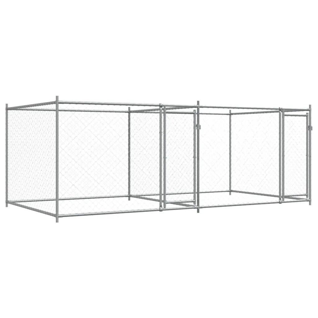 Gabbia per Cani con Porte Grigia 4x2x1,5 m in Acciaio Zincato 3209573