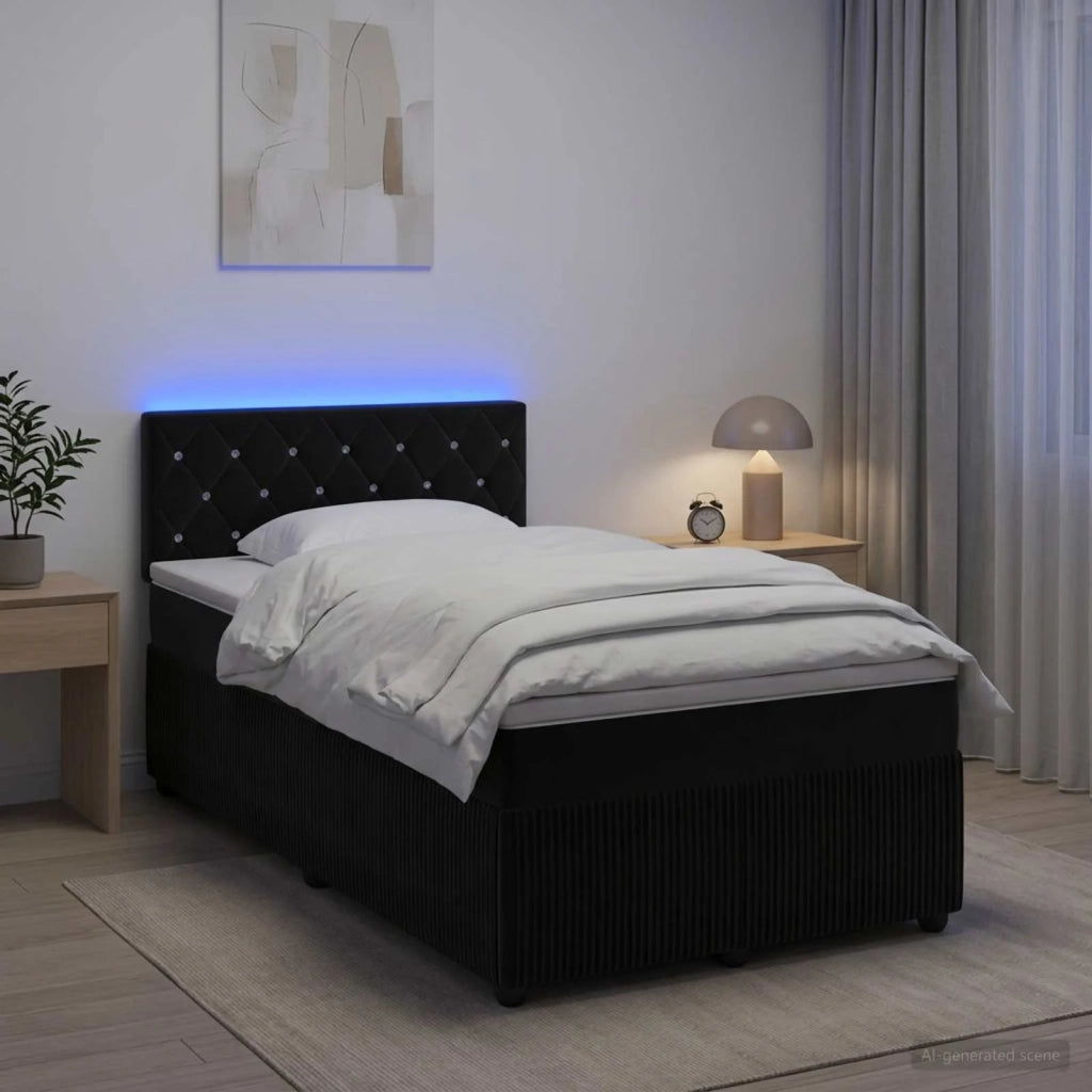 Letto box spring con materasso Nero 120 x 190 cm Velluto 3453097