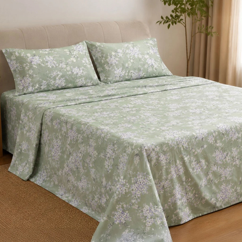 Salilisa, set Completo Letto Matrimoniale in Percalle, Verde