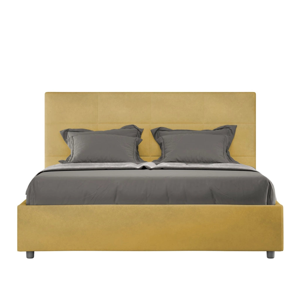 ityhome Letto matrimoniale king size con rete imbottito 170x200 microfibra ocra Mika