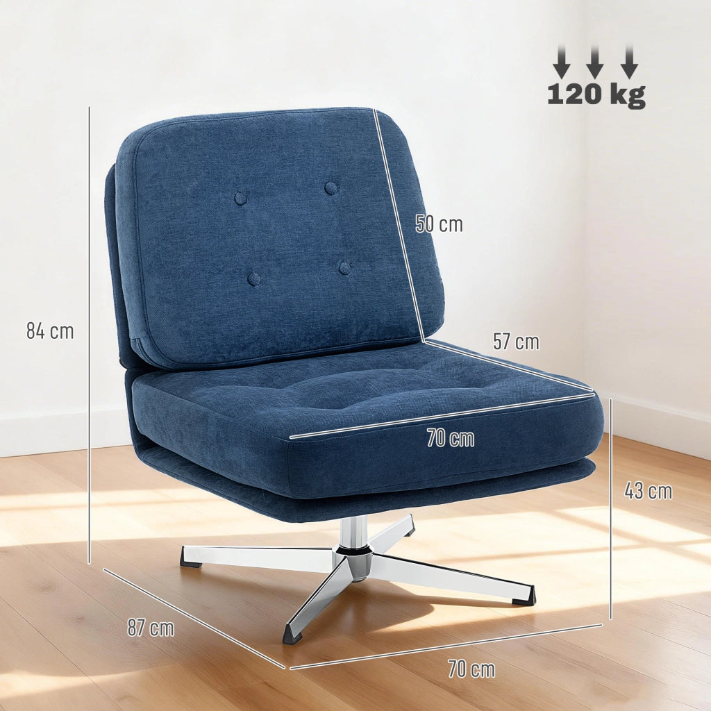 Poltrona girevole imbottita con cuscini a molle e gambe in metallo ¨C Zephmum ¨C Blu scuro