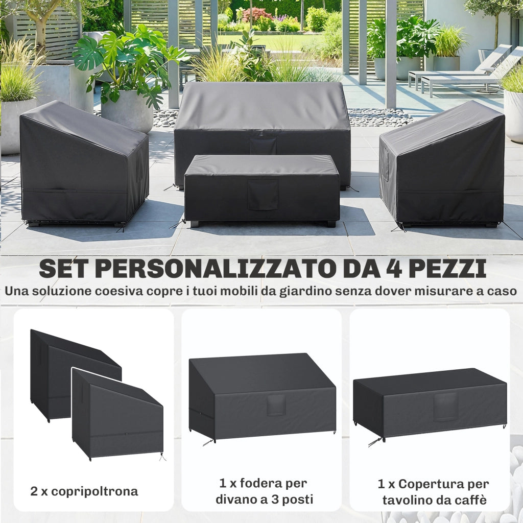 Coperture Impermeabili per Mobili da Giardino ¨C Xylo ¨C Set 4 Pezzi Nero