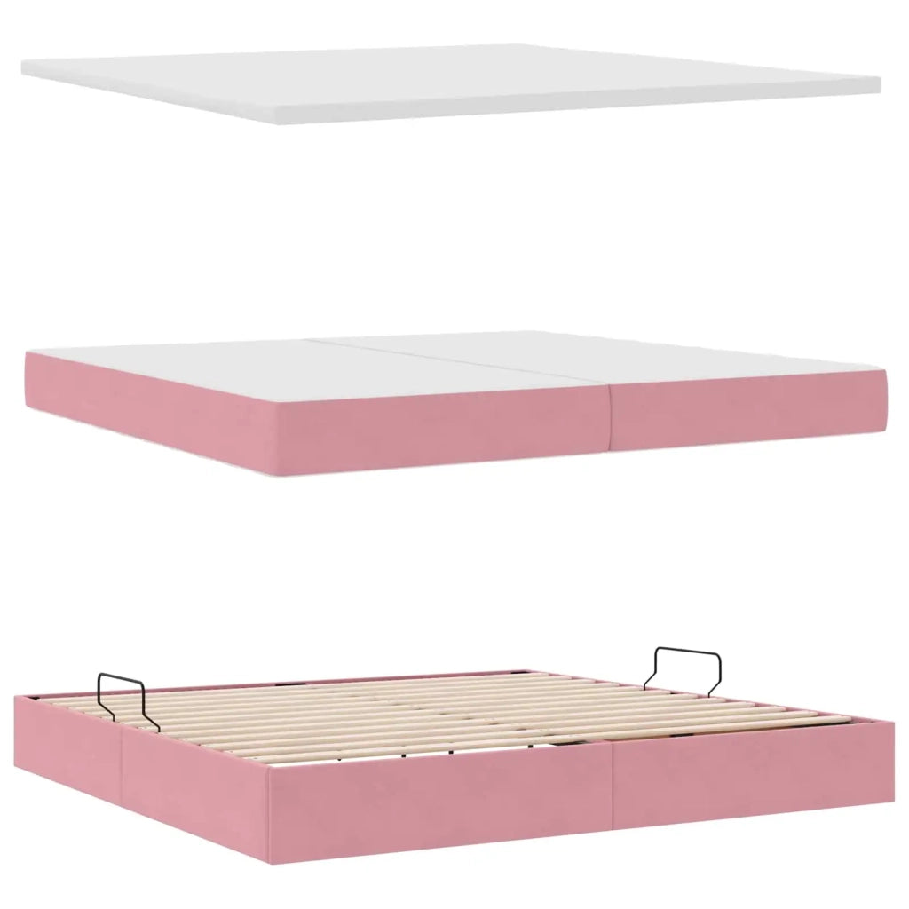 Letto con contenitore e LED con led Rosa 200 x 200 cm Velluto 3371480