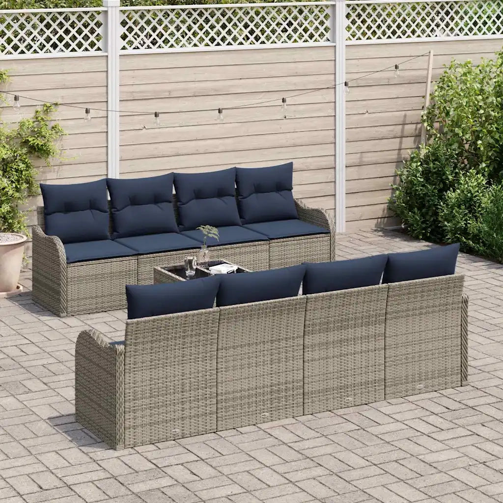 Set di divani 9 pz 8-Numero di posti Grigio polyrattan 3345635