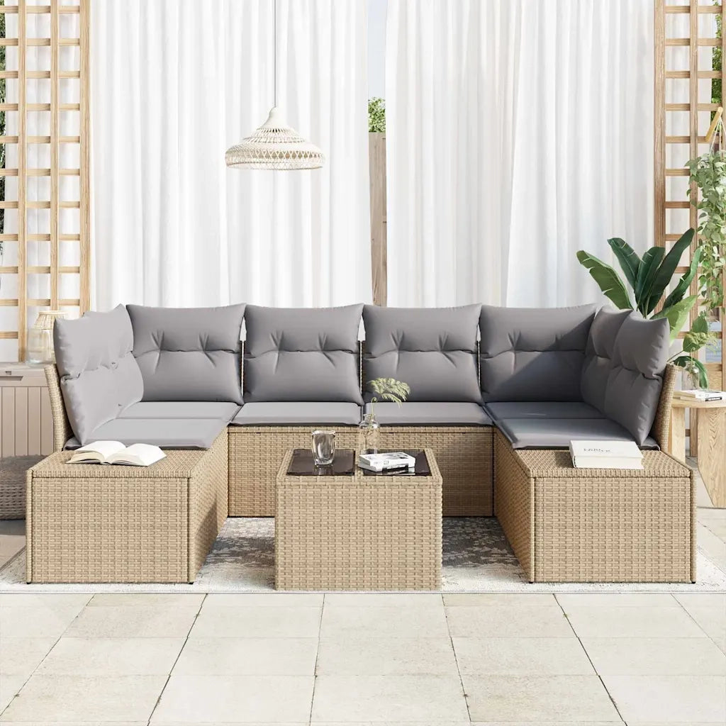Set Divano da Giardino con cuscino 7 pcs Beige polyrattan 3346960
