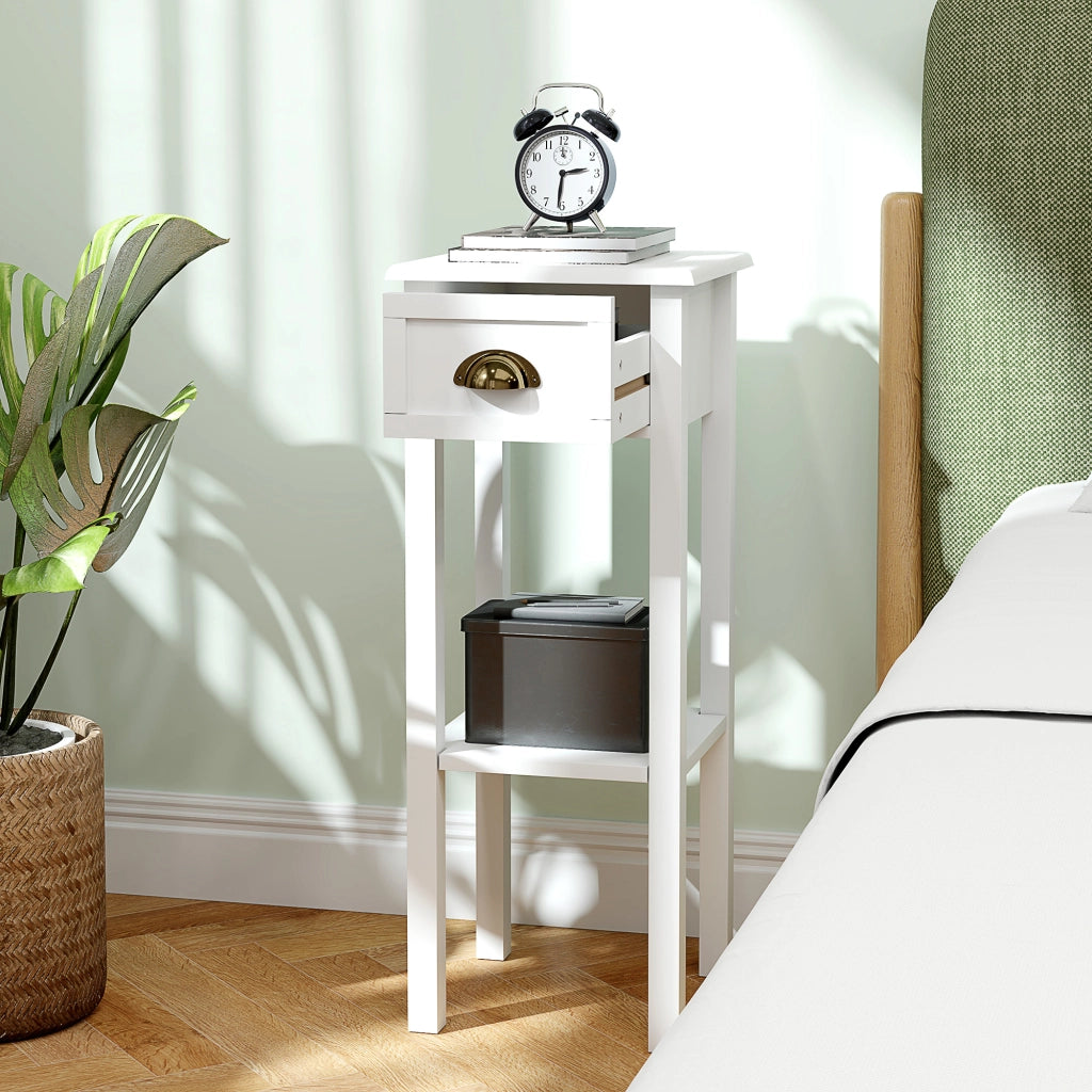 Comodino con Cassetto e Ripiano ¨C Xylo ¨C Bianco 30x30x75 cm Set 2 Pezzi