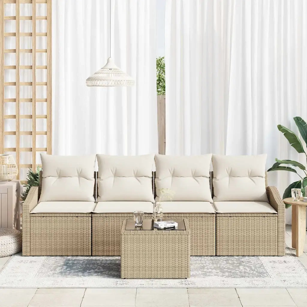 Set di divani con cuscino 5 pcs Beige e Crema polyrattan 3355260