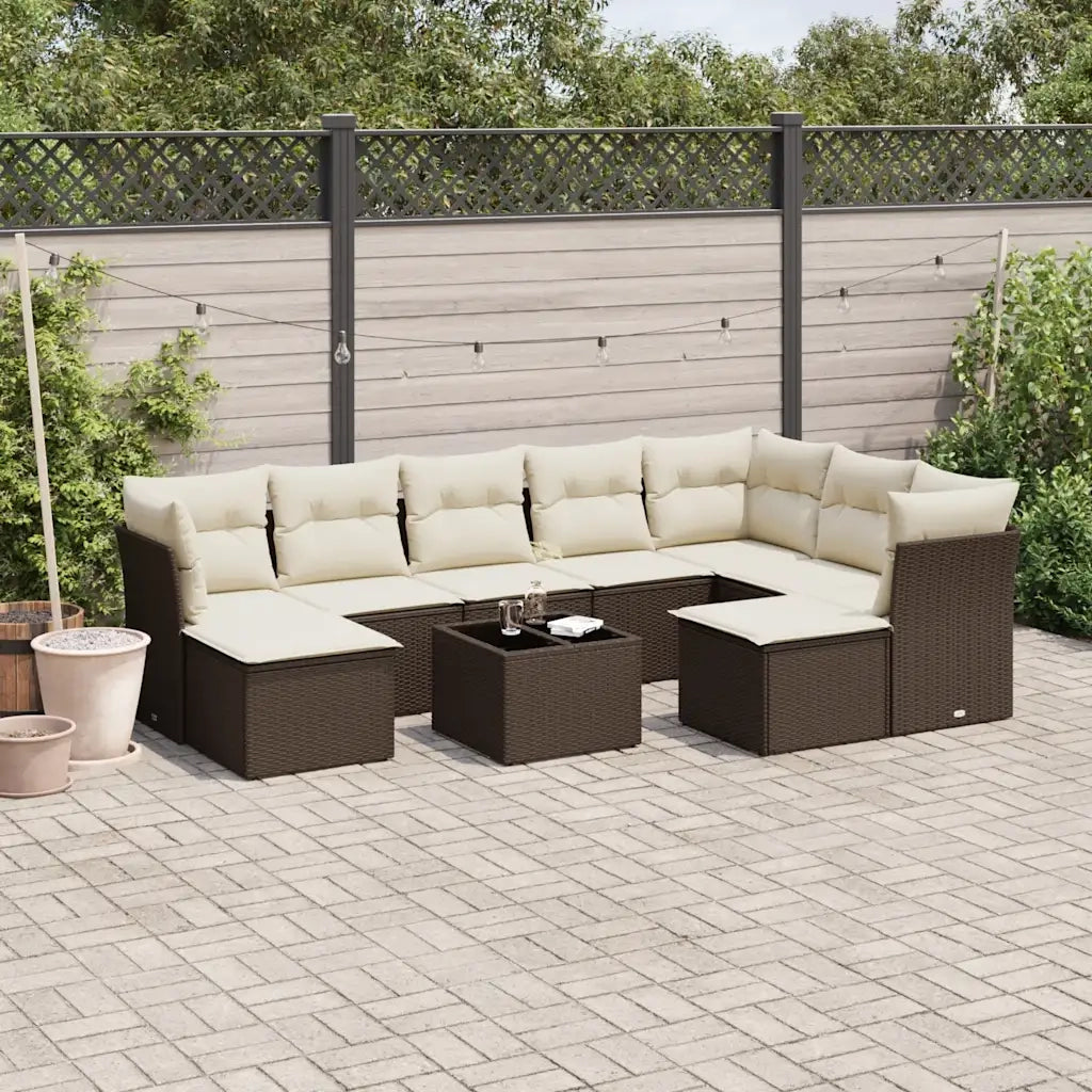 Set Divani da Giardino 10pz con Cuscini in Polyrattan Marrone 3250422