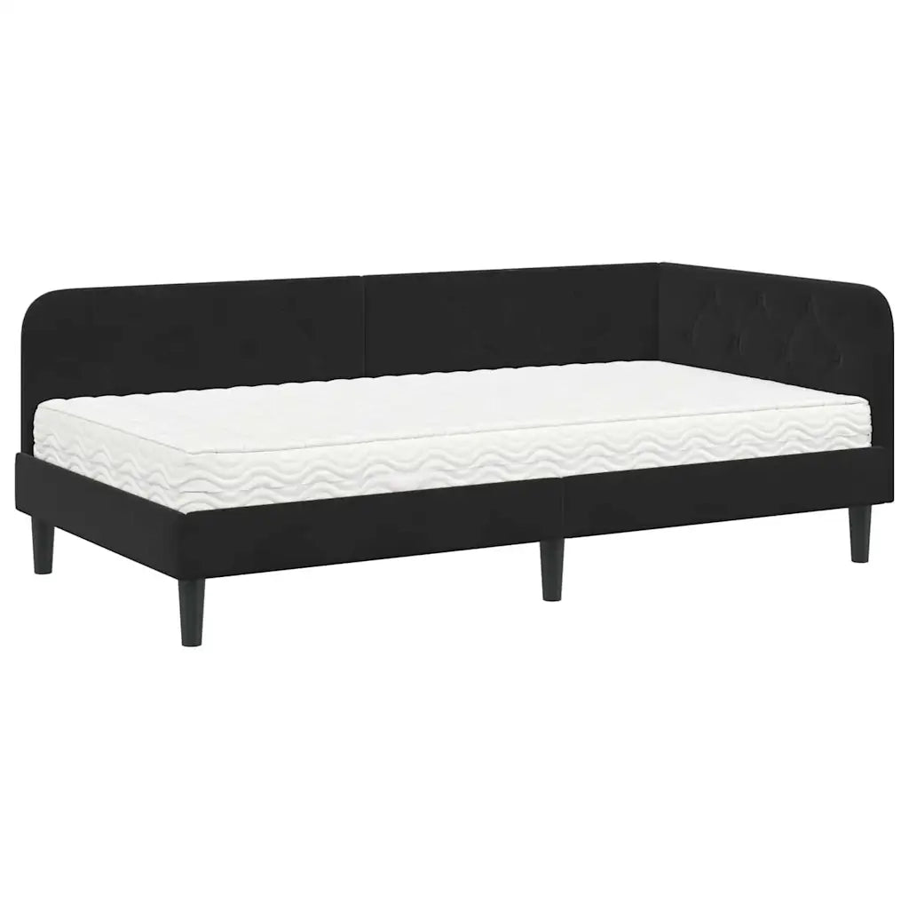 Cornice del letto ad angolo Nero 90 x 200 cm Velluto