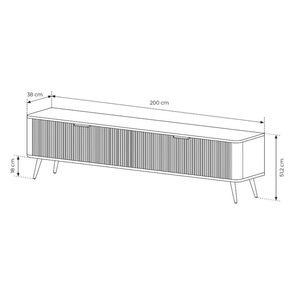 Kala, Mobile Porta tv 2 Ripiani, 200x38x51h cm Bianco