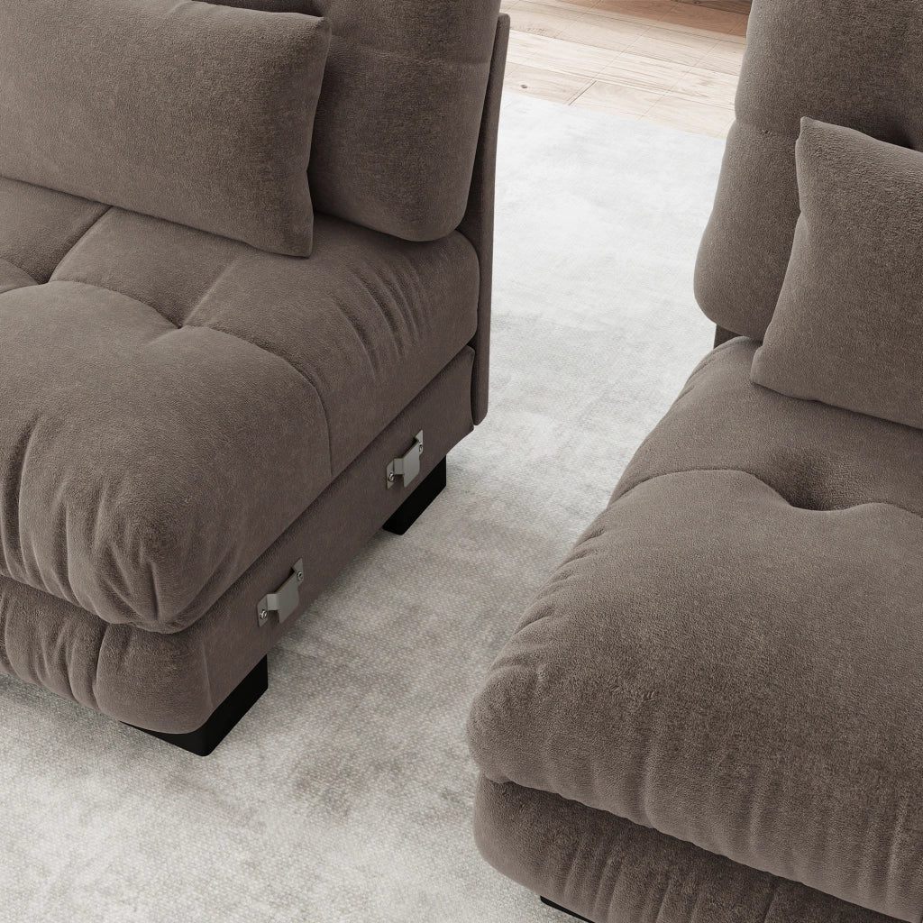 Divano Angolare Chenille con Ottoman ¨C Xylo ¨C Marrone, Braccioli Larghi, Cuscini