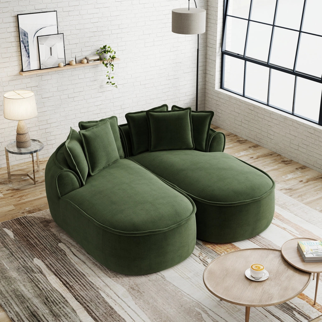 Divano Chaise Longue Doppio in Chenille con Cuscini ¨C MINIMAL ¨C Verde
