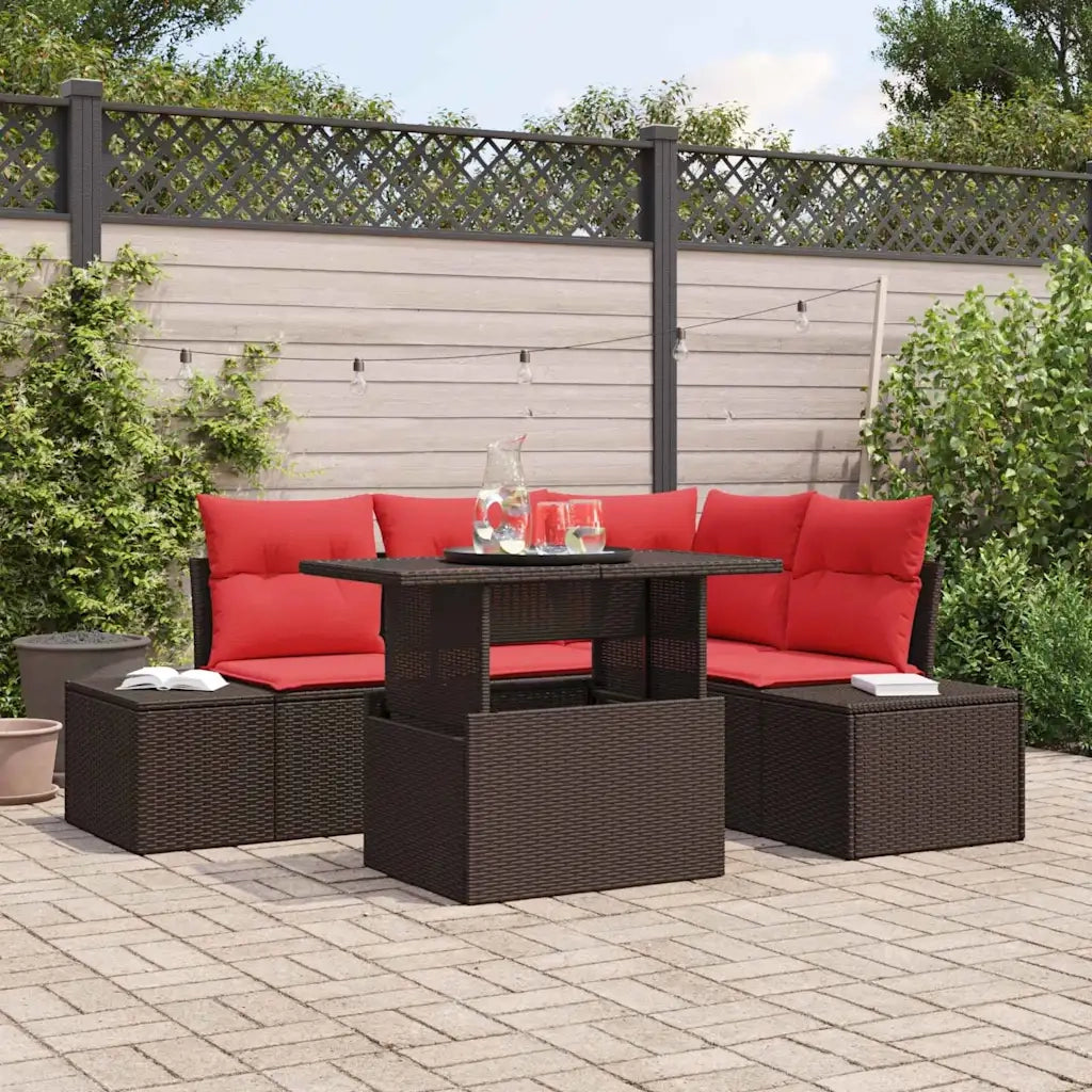 Set Divano da Giardino 6 pcs Marrone e Rosso polyrattan 3349180
