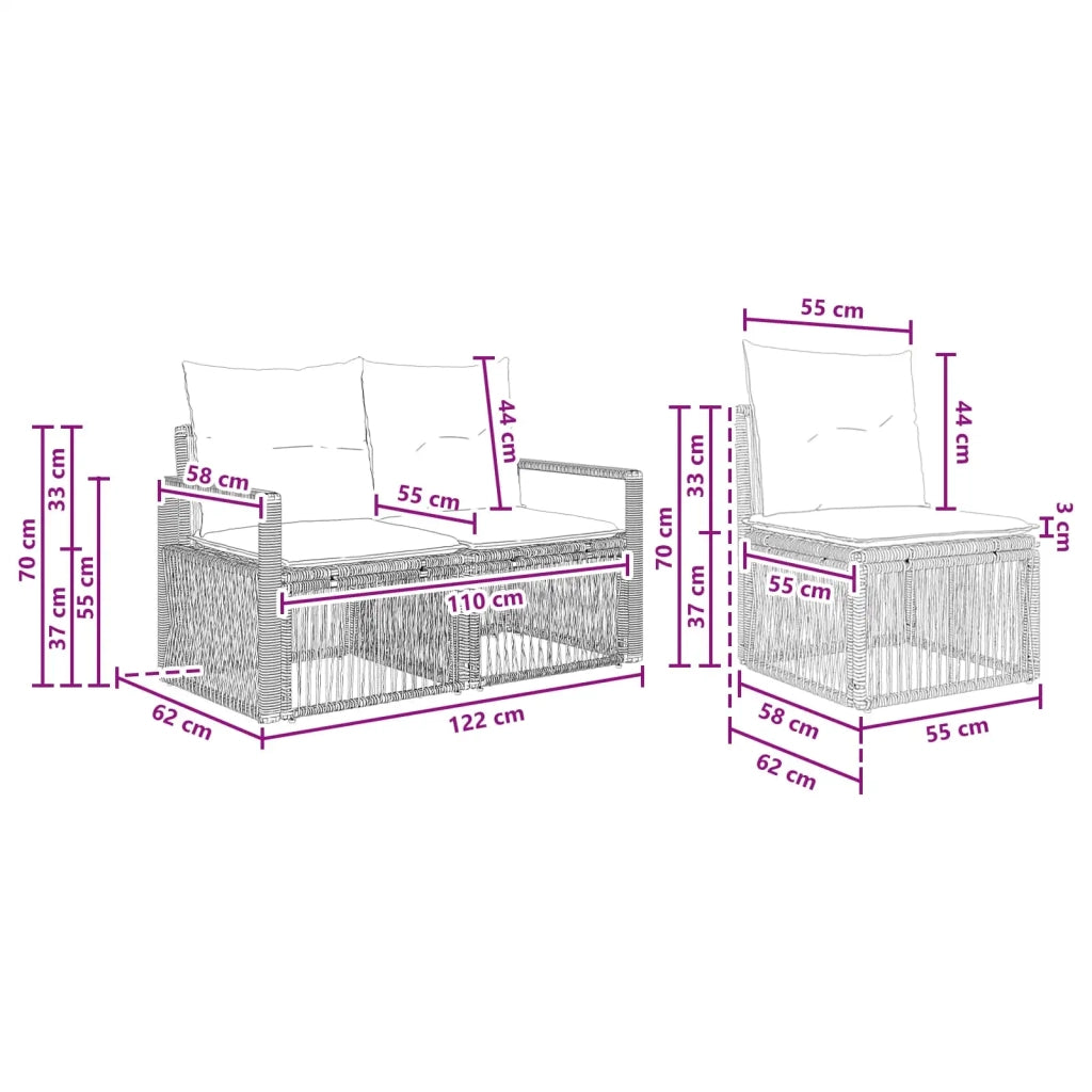 Set Divano da Giardino 4 pz Beige polyrattan 3435636