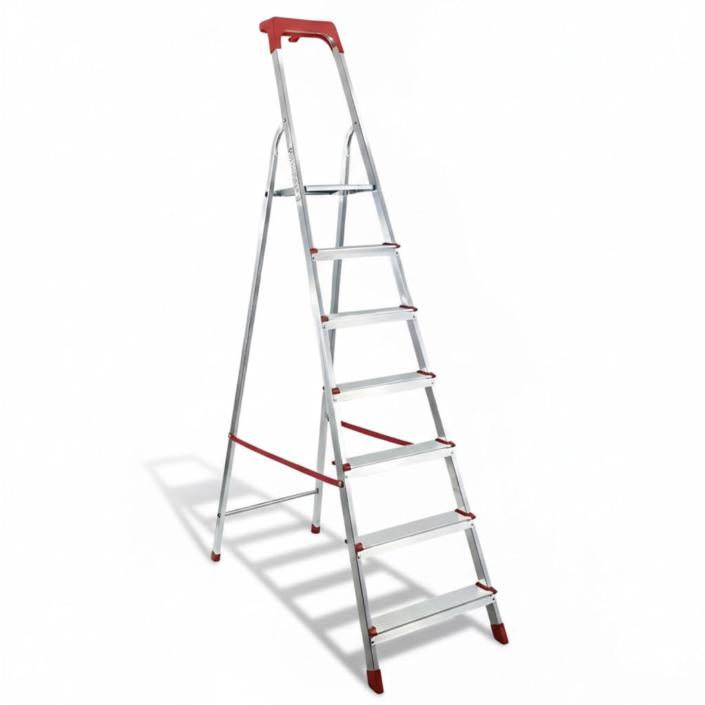 Scala Domestica in Alluminio Martina Leggera Portatile Scaletto Vaschetta Portaoggetti Pieghevole Robusta Salv 7 gradini