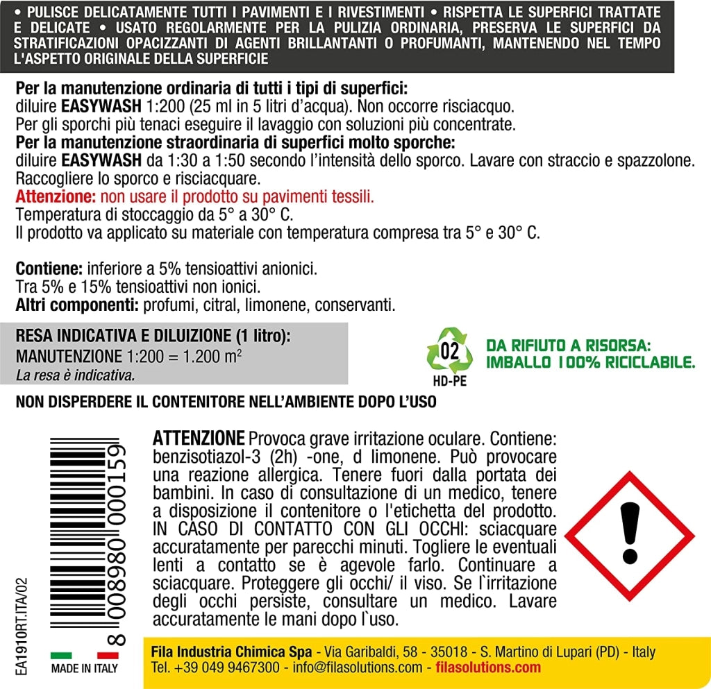 Detergente EasyWash FILA neutro per tutti i pavimenti 1lt