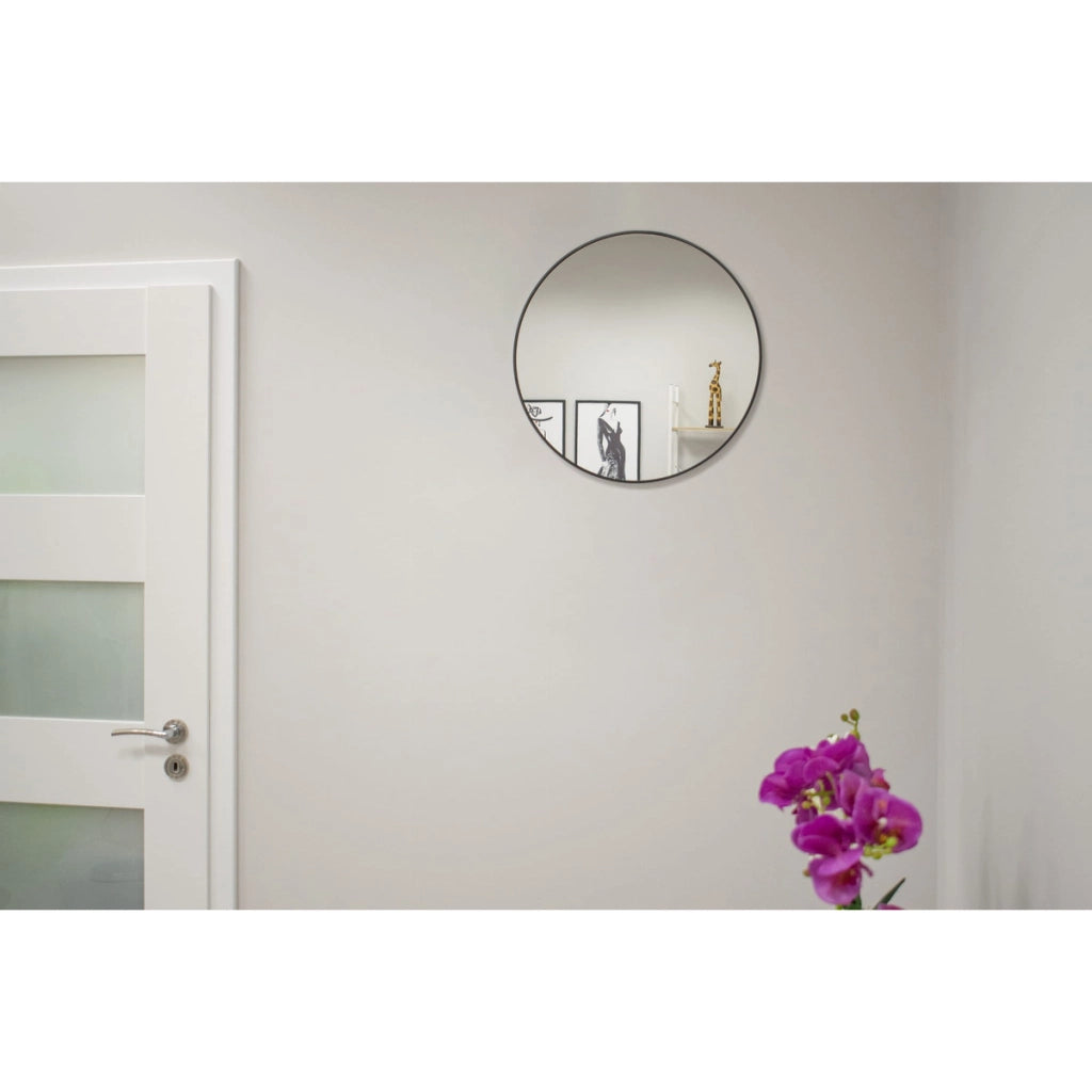 Specchio rotondo da parete Oskar con cornice in metallo nero 40 cm