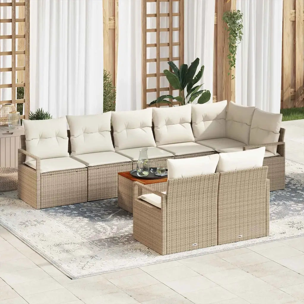 Set Divano da Giardino 9 pcs Beige e Crema polyrattan