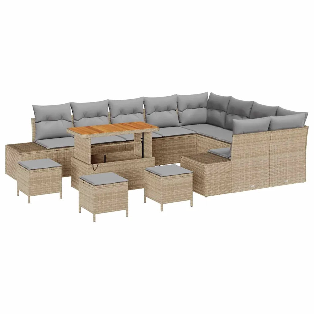 Set Divano da Giardino con cuscino 13 pcs Beige polyrattan