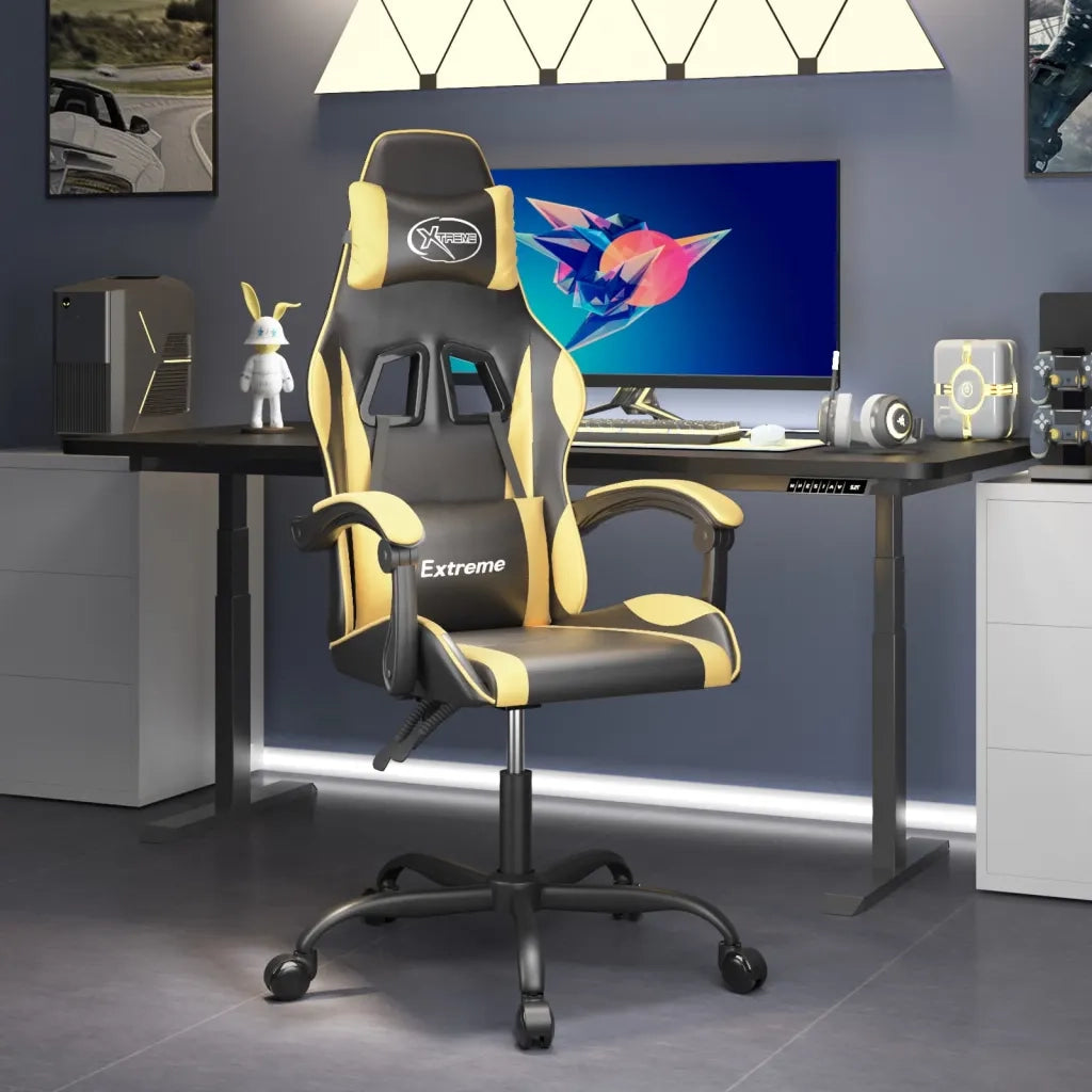 Sedia da Gaming Girevole Nera e Oro in Similpelle 349569