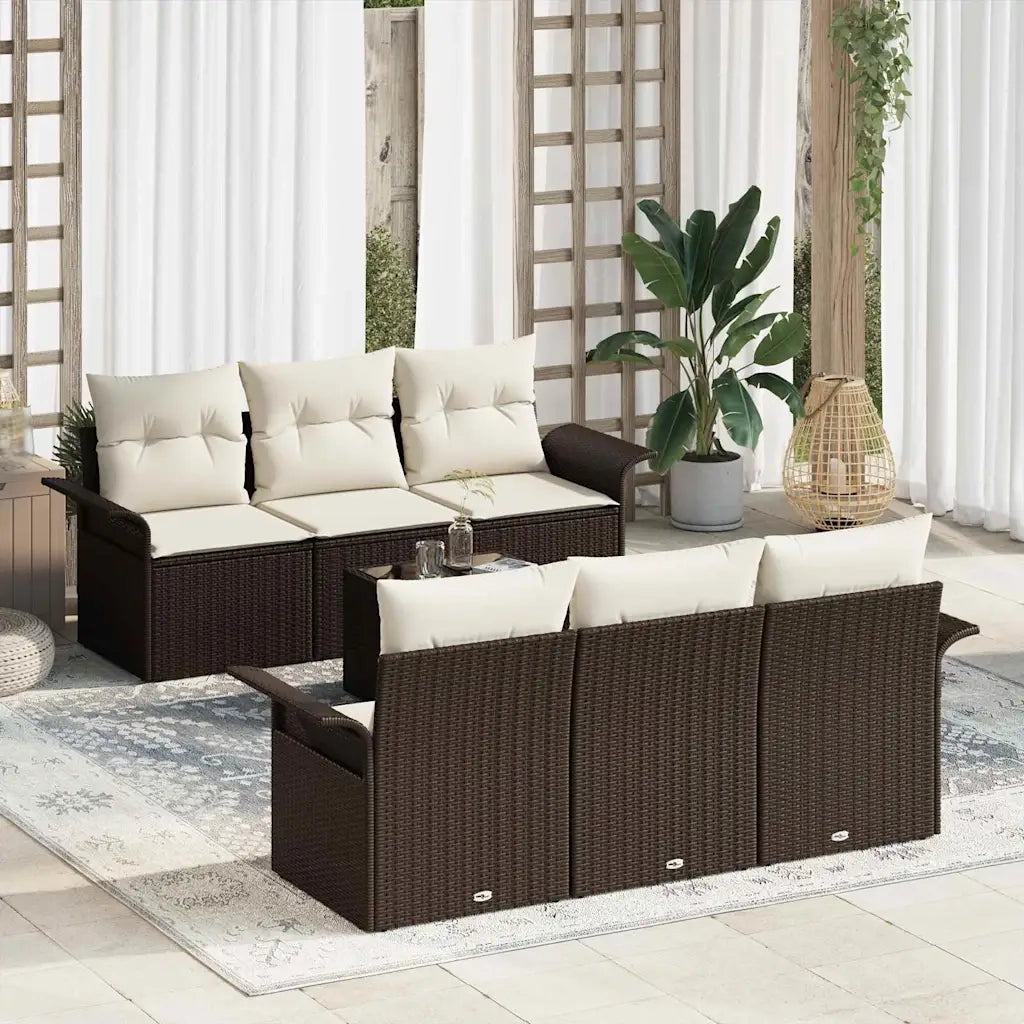 Set Divano da Giardino 7 pcs Marrone e Crema polyrattan