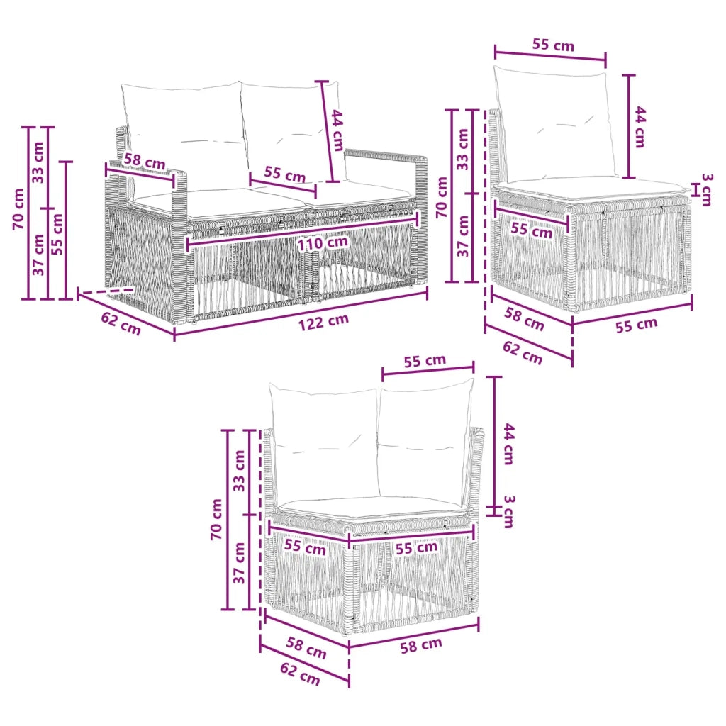 Set Divano da Giardino 9 pz Grigio polyrattan 3435734