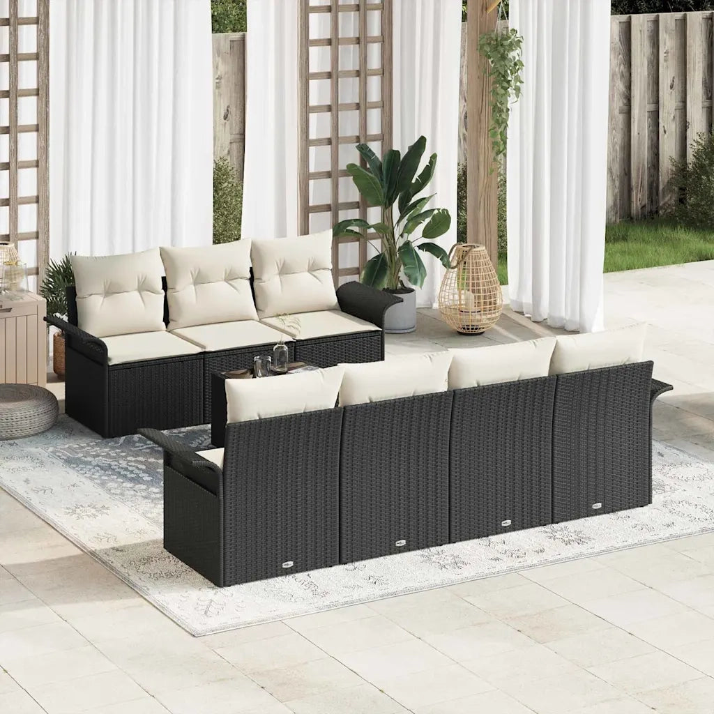 Set Divano da Giardino 8 pcs Nero e Crema polyrattan