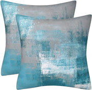 Set di cuscini decorativi moderni da interni e esterni da 2 in blu turquesa e grigio