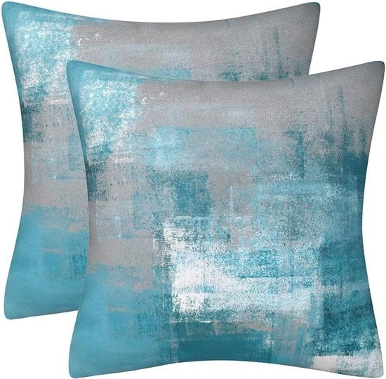 Set di cuscini decorativi moderni da interni e esterni da 2 in blu turquesa e grigio