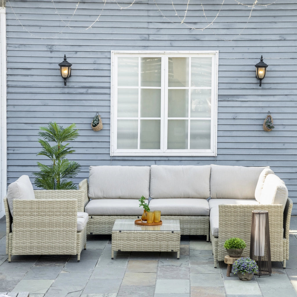 Set Salotto Giardino 7 Pezzi Modulabile ¨C Xylo ¨C Polyrattan Beige con Cuscini