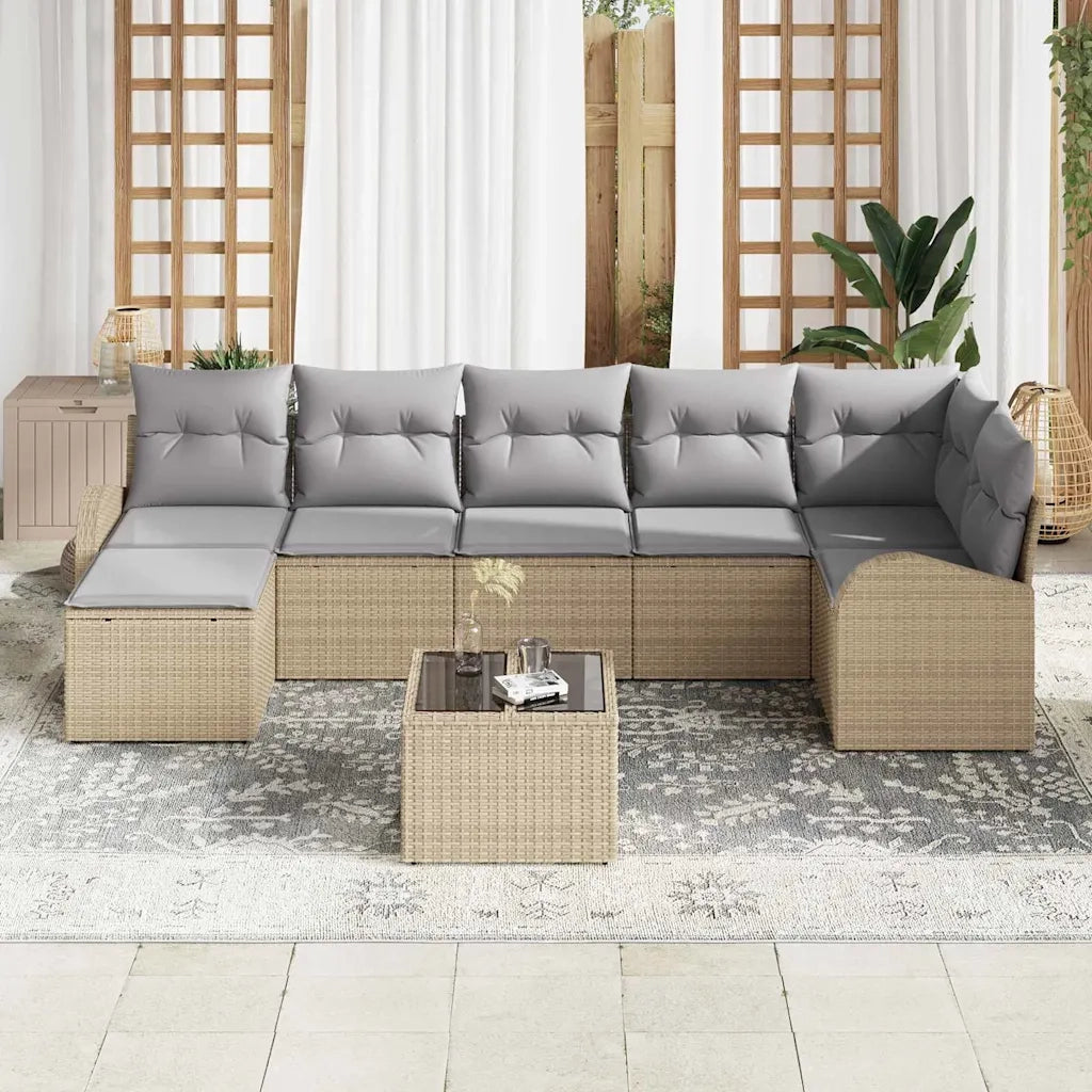Set di divani con cuscino 8 pcs Beige polyrattan 3354809
