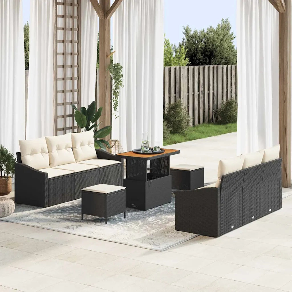 Set Divano da Giardino con cuscino 9 pcs Nero polyrattan 3362610
